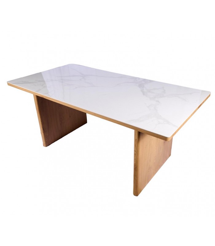 Mesa de comedor en roble y porcelánico LETICIA