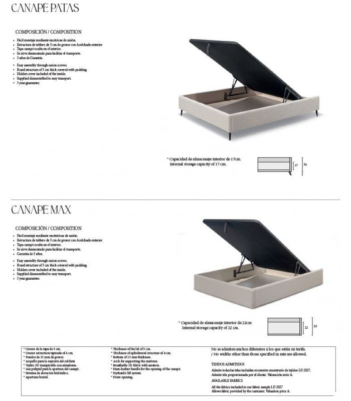 Cama Tapizada Bellagio con Canapé Abatible