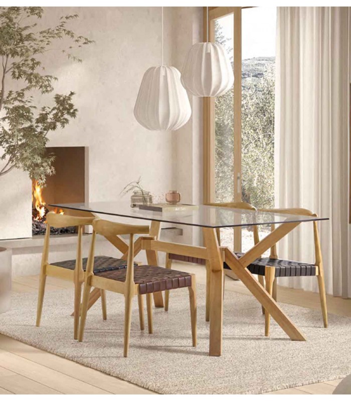 Mesa de comedor en madera y cristal ANDES 160
