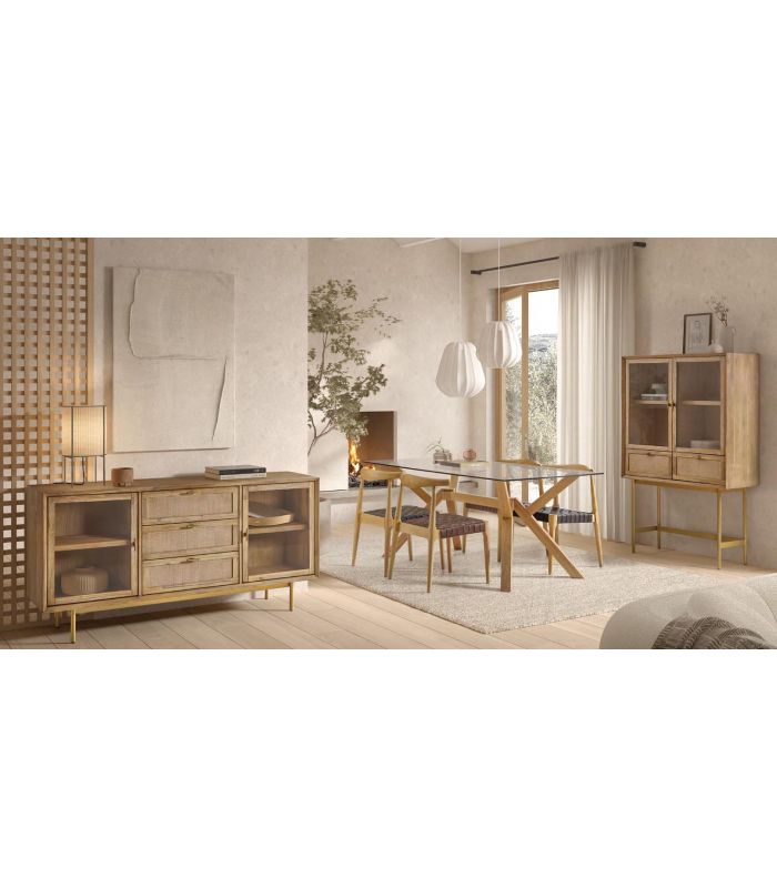 Mesa de comedor en madera y cristal ANDES 160