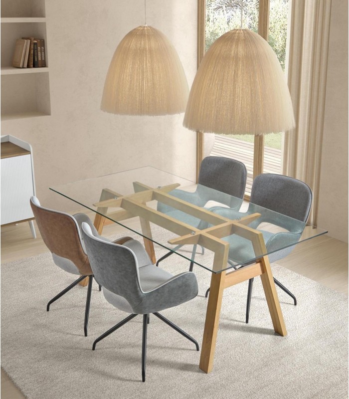 Mesa de salón comedor en madera y cristal DARIAN 160