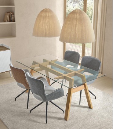 Mesa de salón comedor en madera y cristal DARIAN 160