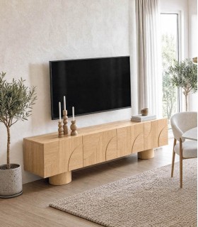 Mueble TV TOURS 200 en roble y puertas de diseño geométrico