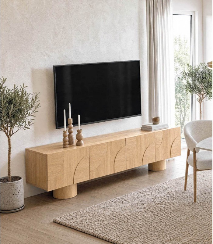 Mueble TV TOURS 200 en roble y puertas de diseño geométrico