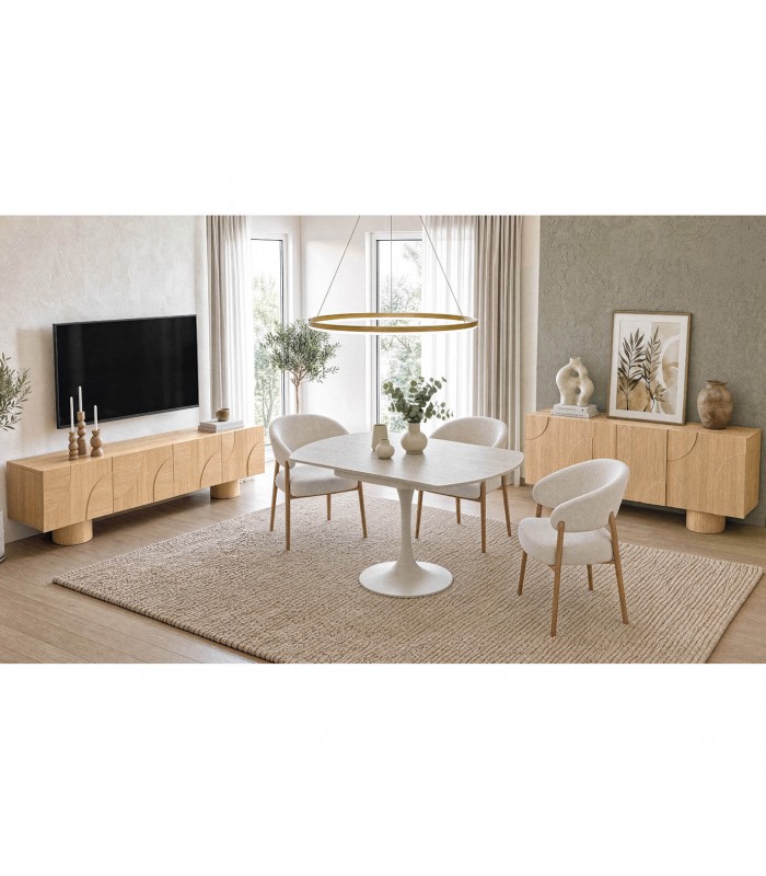 Mueble TV TOURS 200 en roble y puertas de diseño geométrico