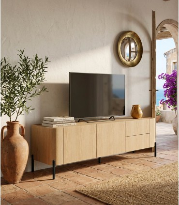 Mueble TV de Madera de fresno con tapa Efecto Mármol