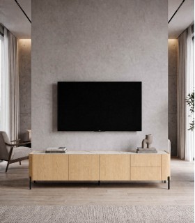 Mesa de televisión en Madera de fresno con tapa Efecto Mármol