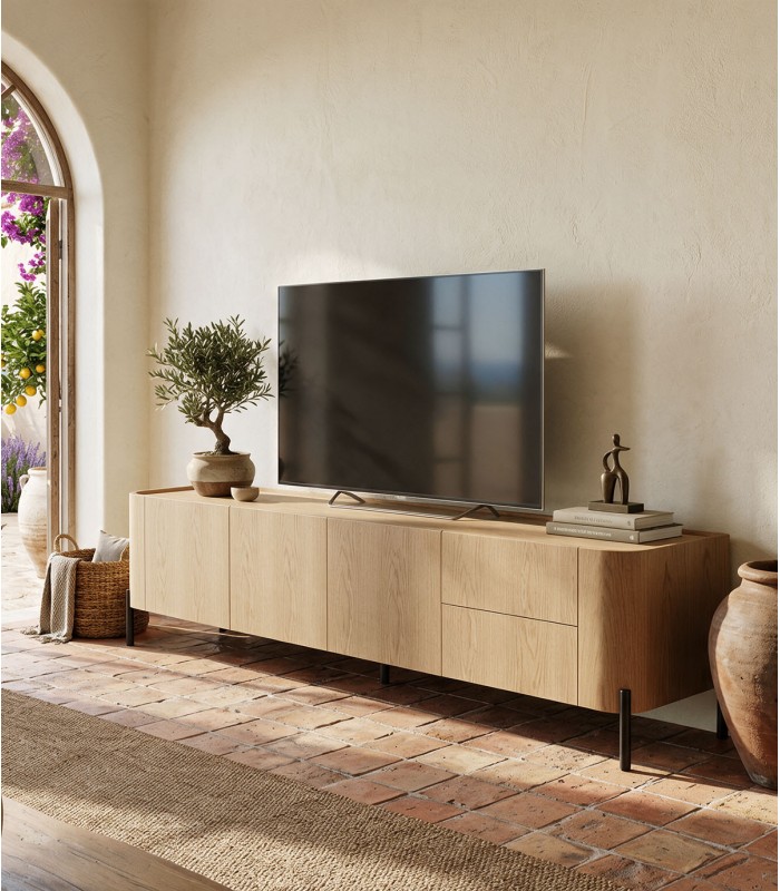 Mesa de televisión en Madera de fresno con tapa Efecto Mármol
