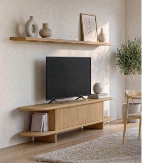 Mueble TV NIMES en chapa de roble natural con puerta abatible