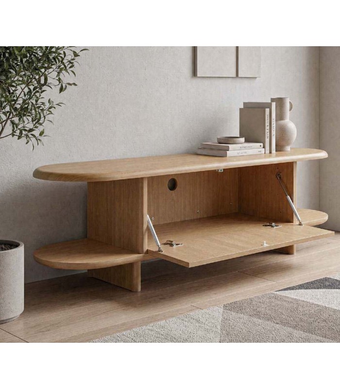 Mueble TV NIMES en chapa de roble natural con puerta abatible
