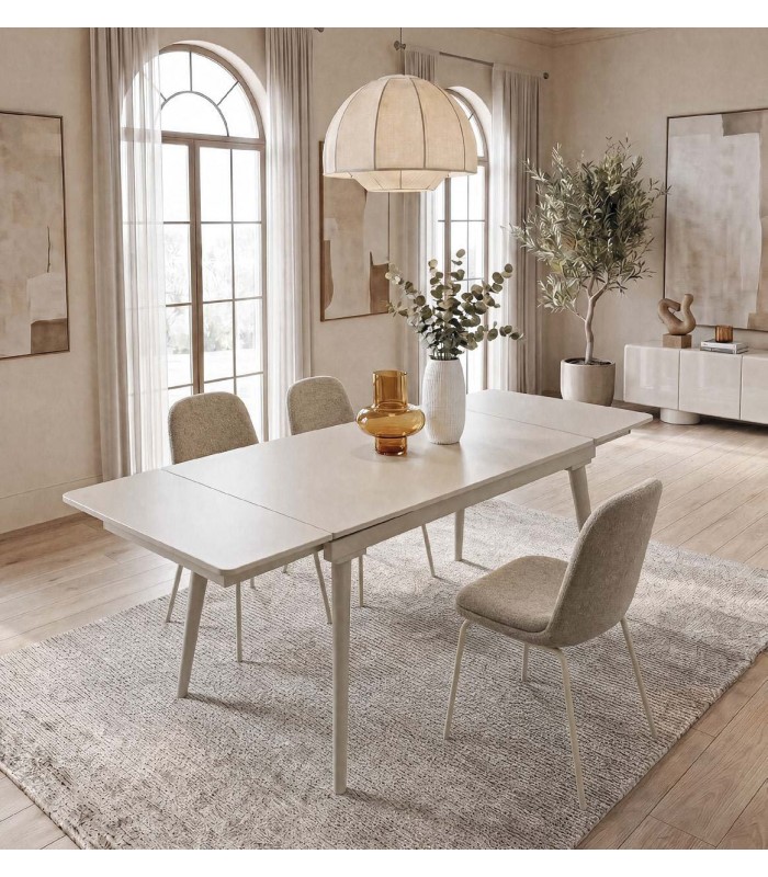Mesa de Comedor Extensible JAKOB Tapa Porcelánica Arena