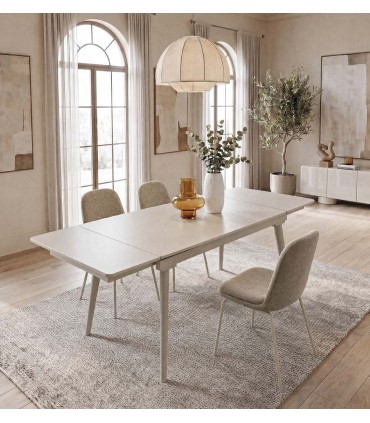 Mesa de Comedor Extensible JAKOB Tapa Porcelánica Arena
