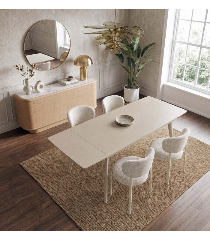 Mesa de Comedor Extensible JAKOB Tapa Porcelánica Arena