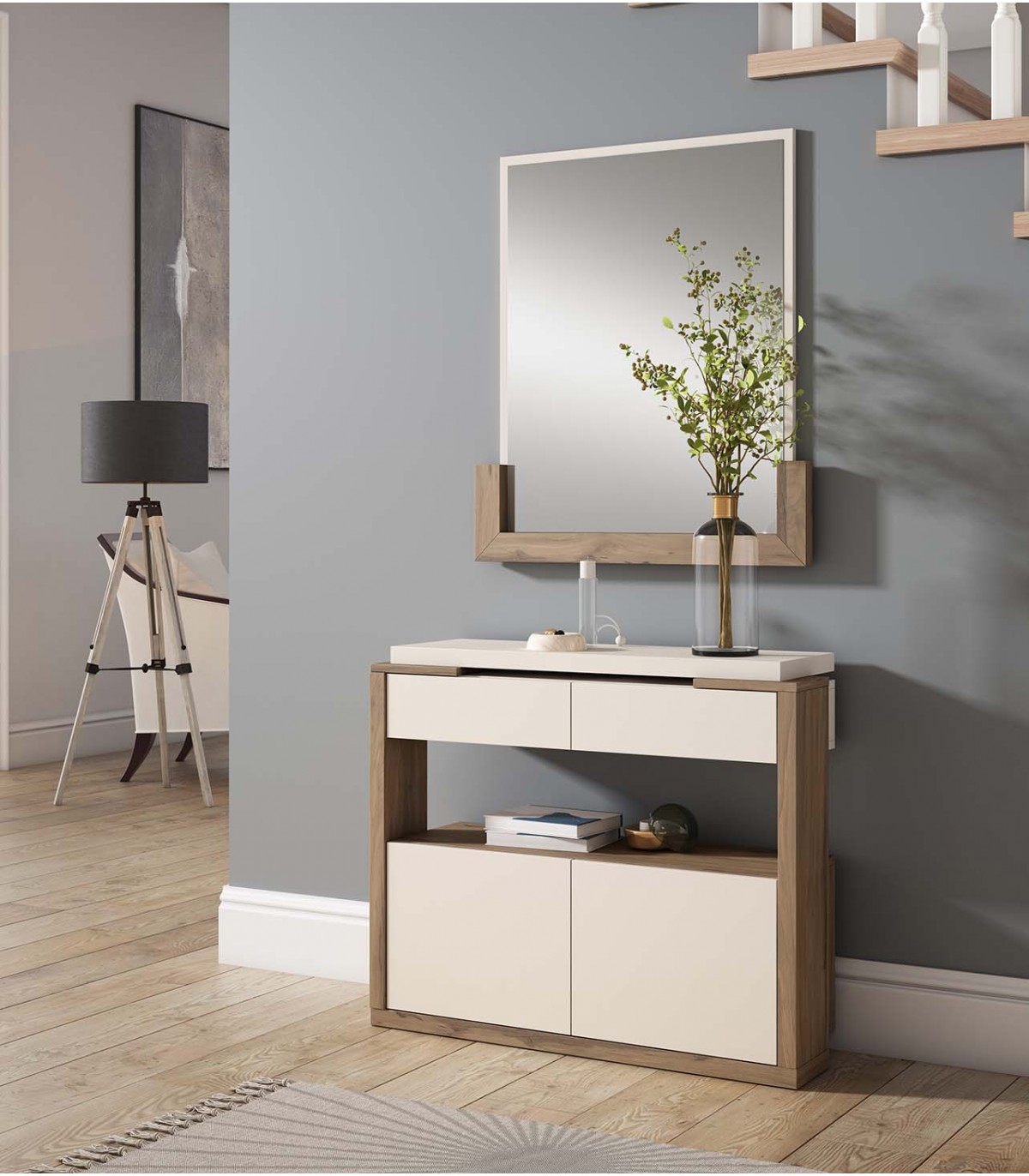 Mueble recibidor zapatero MÁLAGA con cajones superiores y espacio inferior para seis pares de zapatos